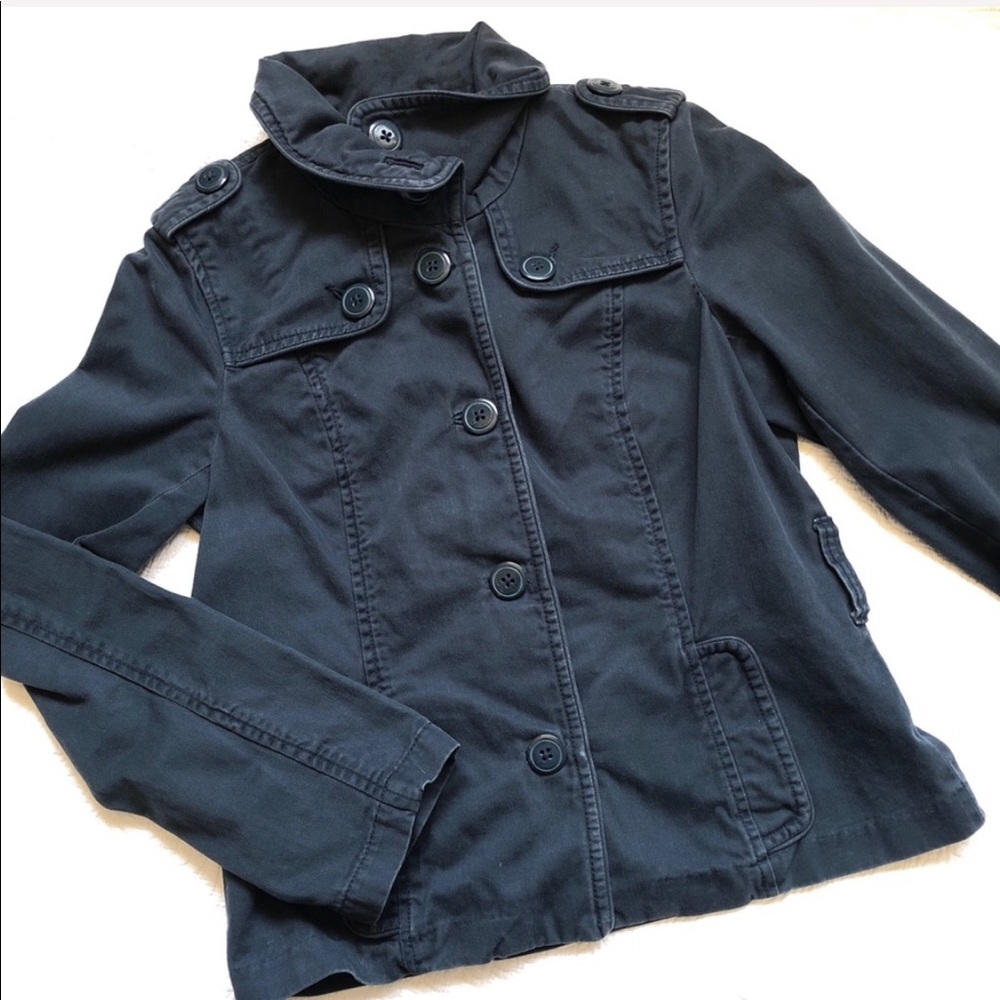 American Eagle Outfitters Navy Blue Utility Jacket Adjustable Collar Coa… - Picture 2 of 12